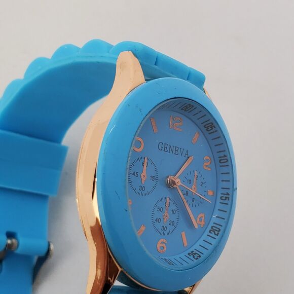 38MM Watch Women Blue Dial Blue Plastic Band Straps New Battery - Picture 4 of 13
